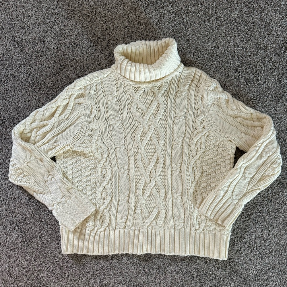 Lands' End Cable Knit Turtleneck Sweater - Ivory
